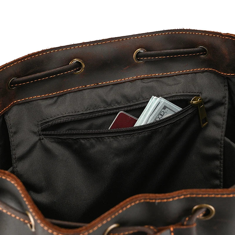 Vintage Crazy Horse Leather Backpack 15.6" Laptop Travel Daypack for Men - COOLCrown Store