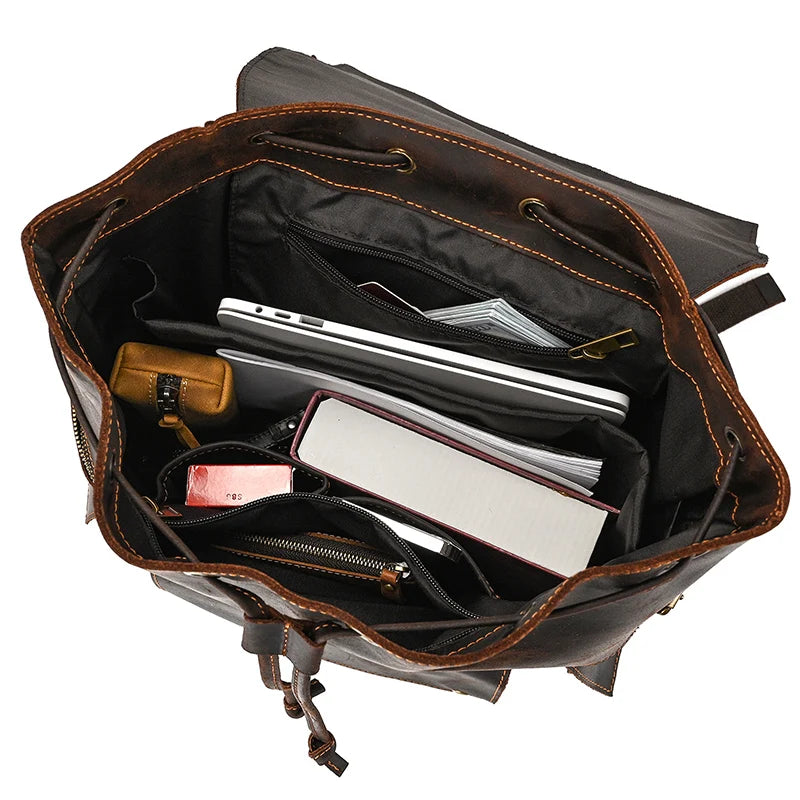 Vintage Crazy Horse Leather Backpack 15.6" Laptop Travel Daypack for Men - COOLCrown Store