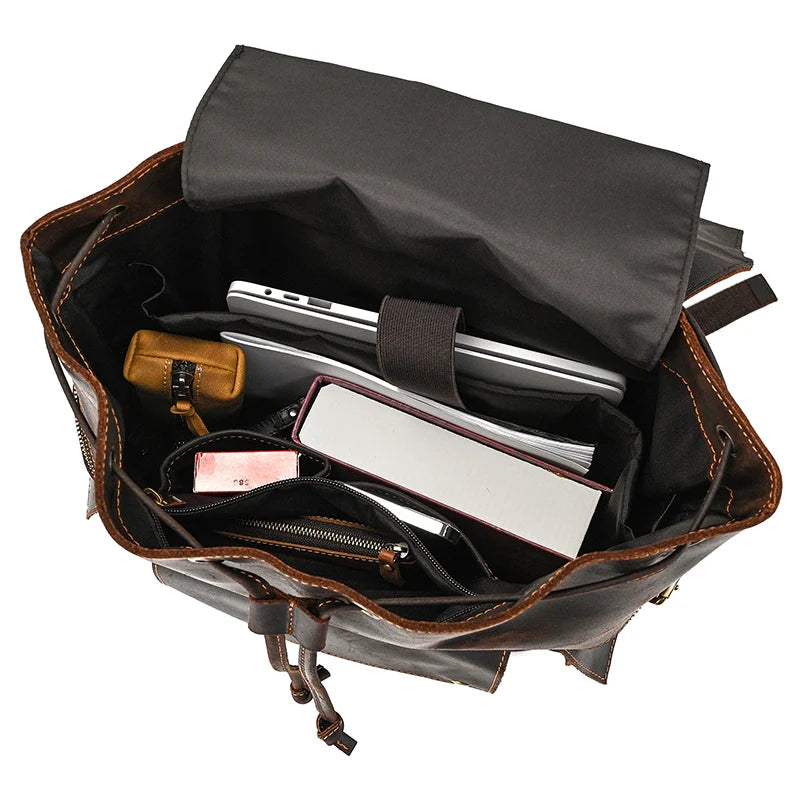 Vintage Crazy Horse Leather Backpack 15.6" Laptop Travel Daypack for Men - COOLCrown Store