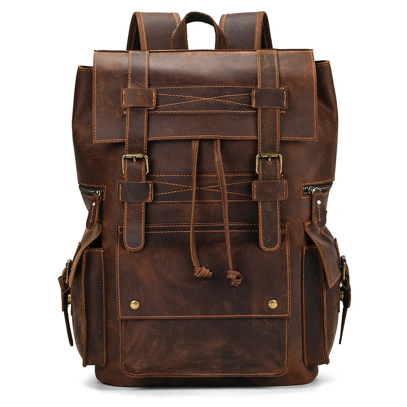Vintage Crazy Horse Leather Backpack 15.6" Laptop Travel Daypack for Men - COOLCrown Store