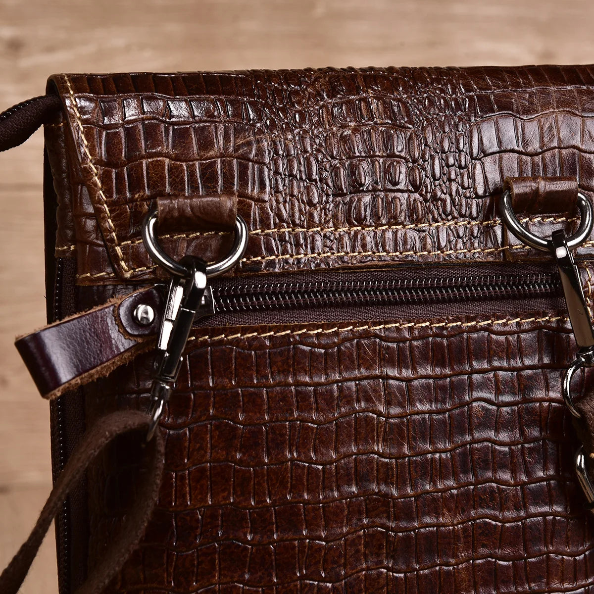 Alligator Crocodile Pattern Men’s Cow Leather Shoulder Bag - COOLCrown Store