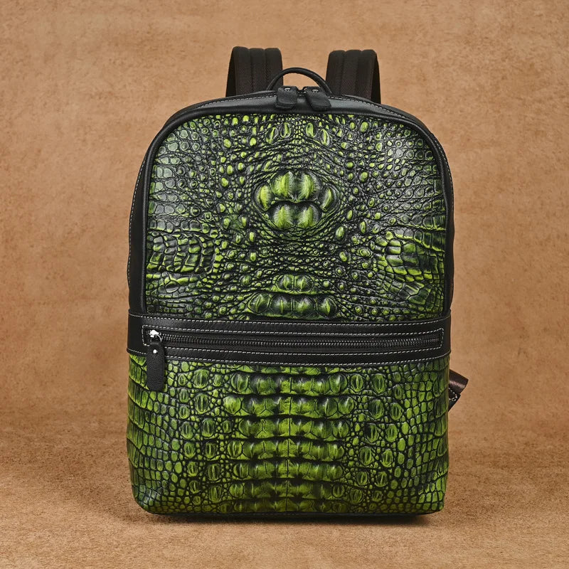 Premium Retro Cowhide Backpack with Crocodile Pattern – Business & Travel - COOLCrown Store