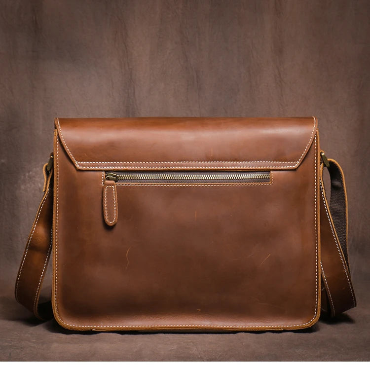 Retro Crazy Horse Leather Messenger Bag Crossbody Satchel - COOLCrown Store