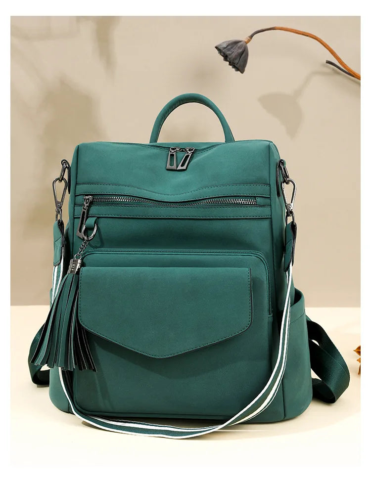Large Leather Backpack for Women Travel Fashion Shoulder Bag With Tassel Purse - COOLCrown Store