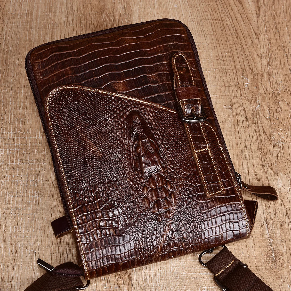 Alligator Crocodile Pattern Men’s Cow Leather Shoulder Bag - COOLCrown Store