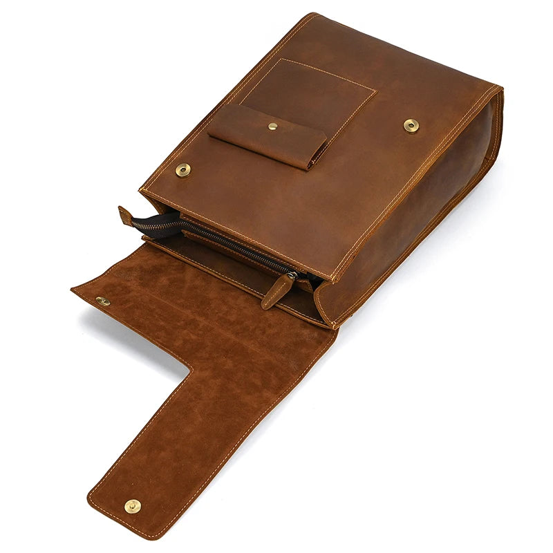 Vintage Crazy Horse Leather Backpack for Men – 15" Laptop Business Travel Bag - COOLCrown Store