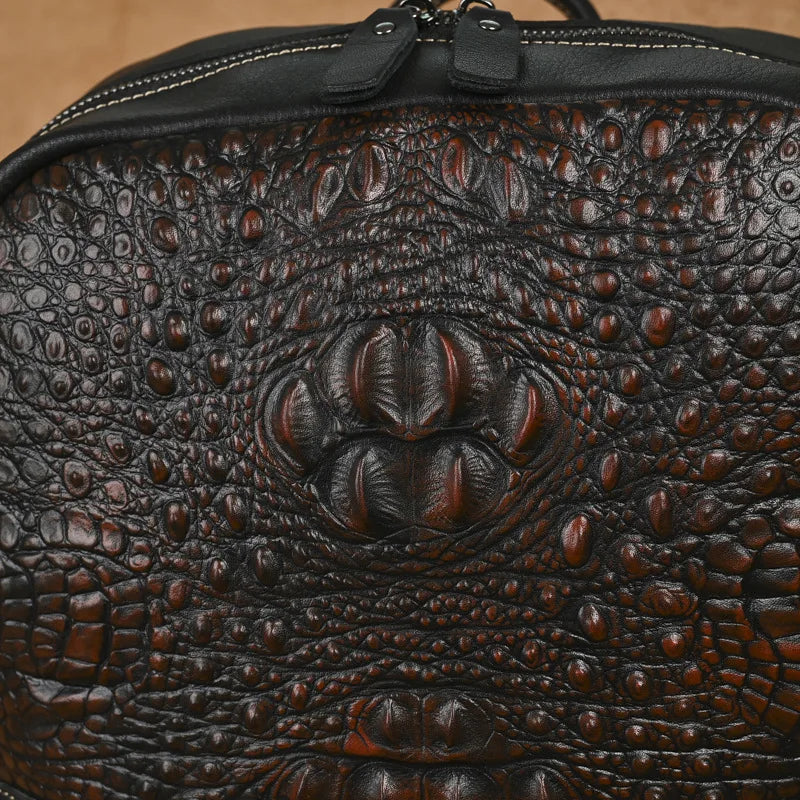 Premium Retro Cowhide Backpack with Crocodile Pattern – Business & Travel - COOLCrown Store