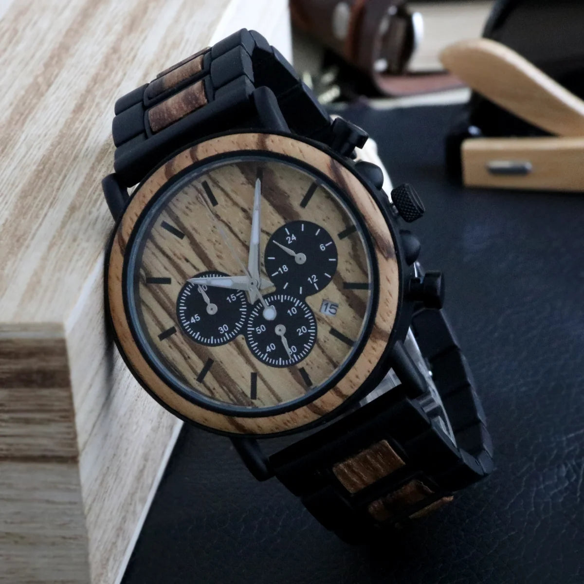 Luxury Men’s Wooden Chronograph Watch – Unique Design, Stylish Gift Timepiece - COOLCrown Store