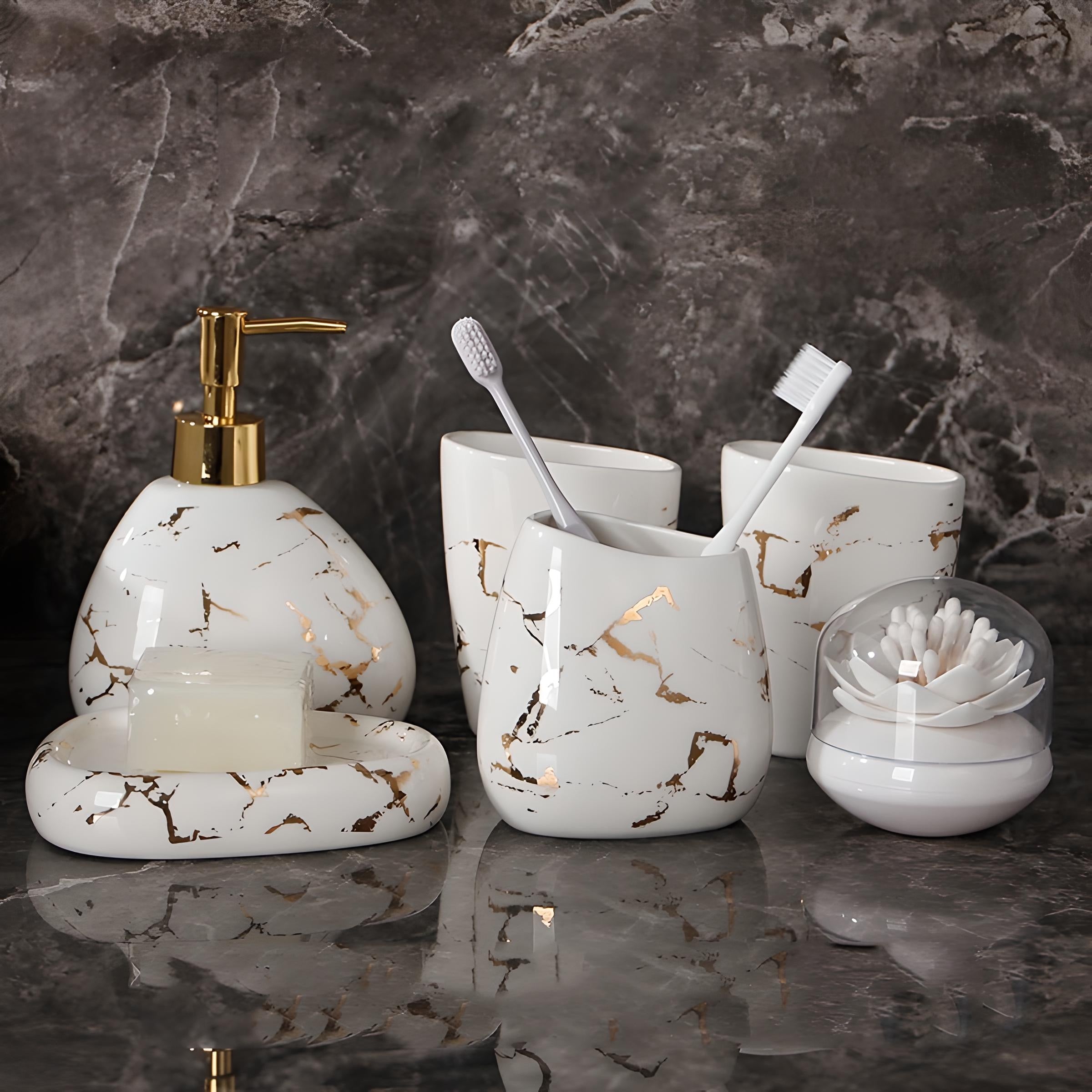 White Marble Texture Bathroom Supplies Decor - COOLCrown Store