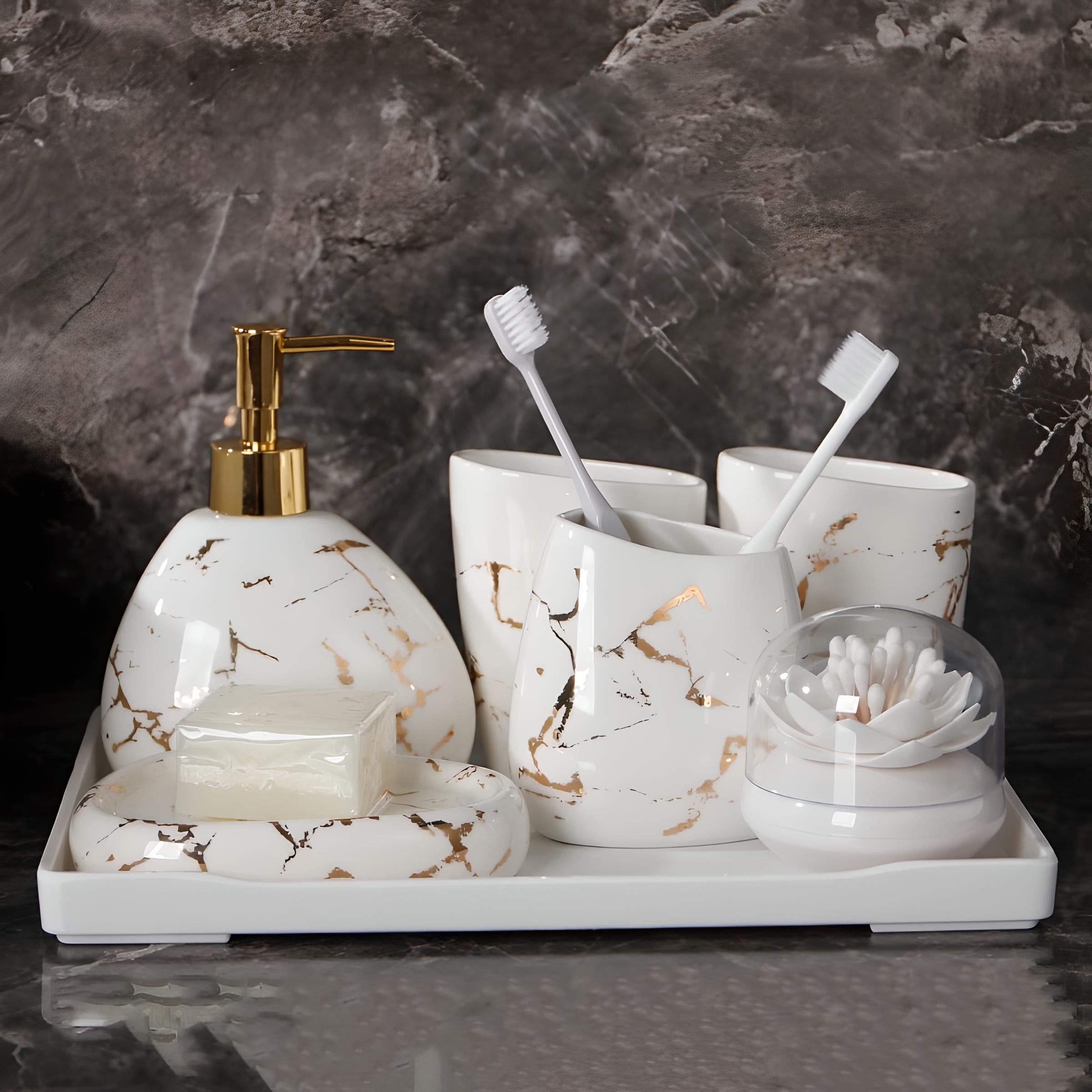 White Marble Texture Bathroom Supplies Decor - COOLCrown Store