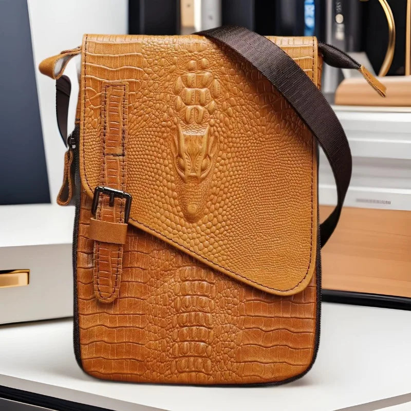 Alligator Crocodile Pattern Men’s Cow Leather Shoulder Bag - COOLCrown Store