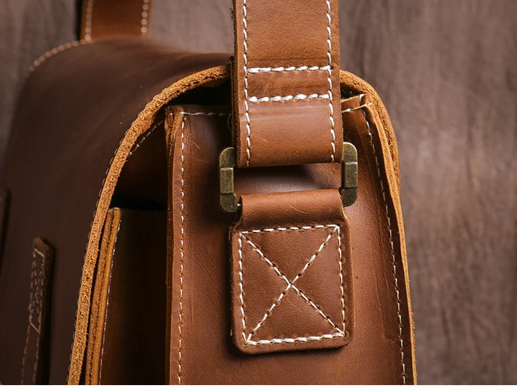 Retro Crazy Horse Leather Messenger Bag Crossbody Satchel - COOLCrown Store
