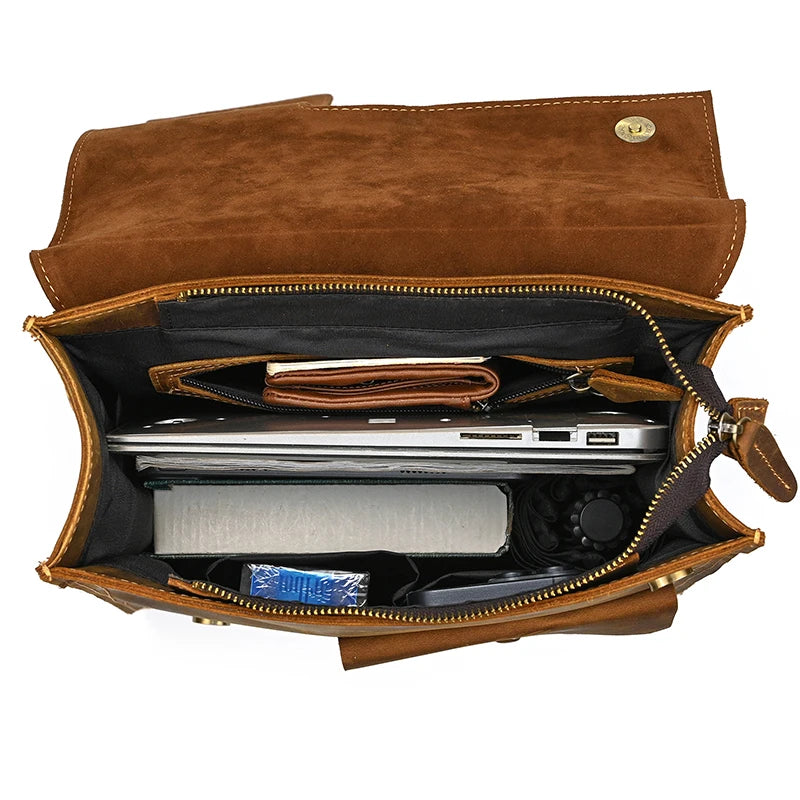 Vintage Crazy Horse Leather Backpack for Men – 15" Laptop Business Travel Bag - COOLCrown Store