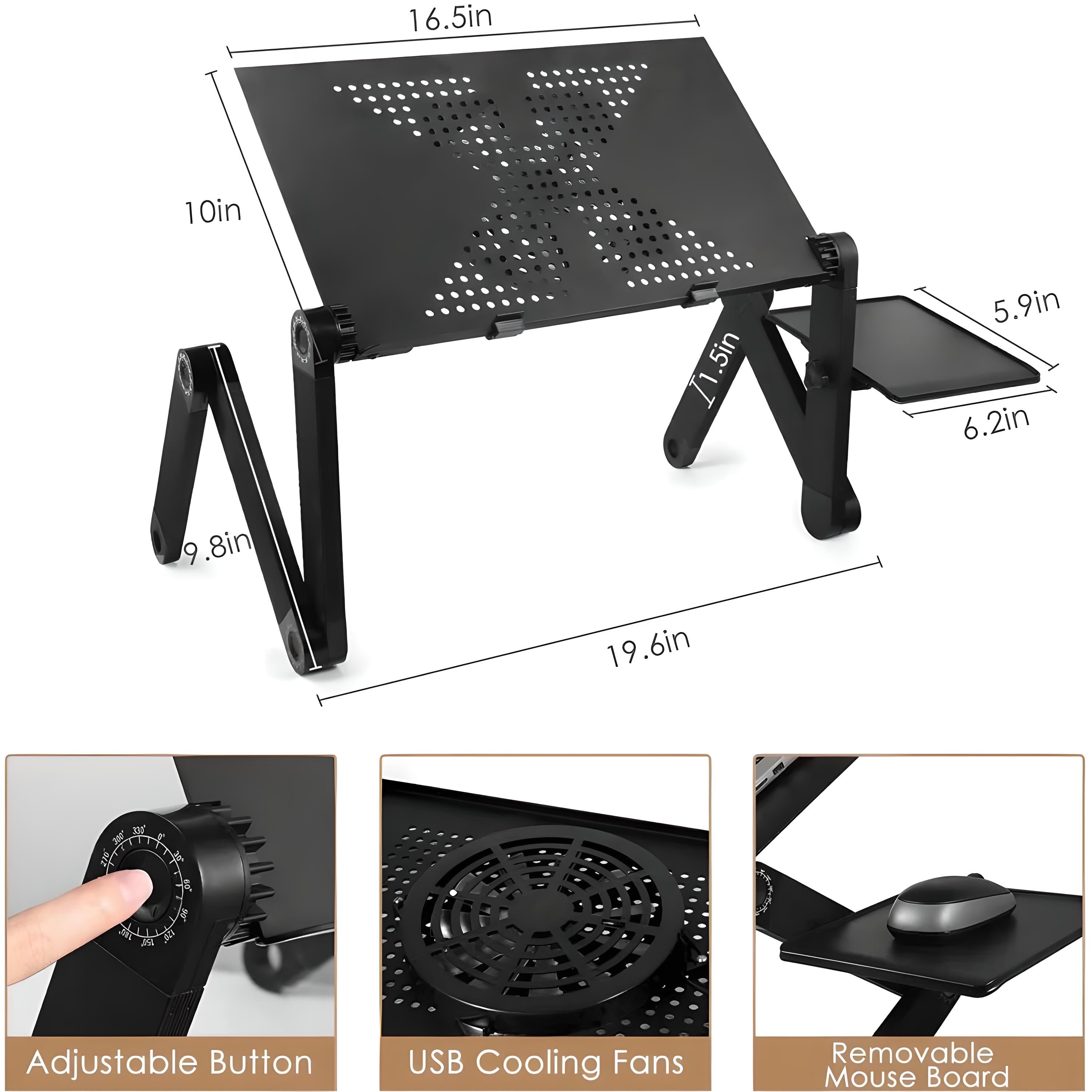 Adjustable Aluminum Laptop Stand with Fan & Mouse Pad for Bed/Couch - COOLCrown Store
