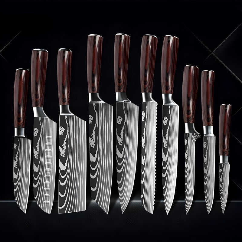 Chef Knife Laser Damascus Japanese Kitchen Utility Knives Set - COOLCrown Store