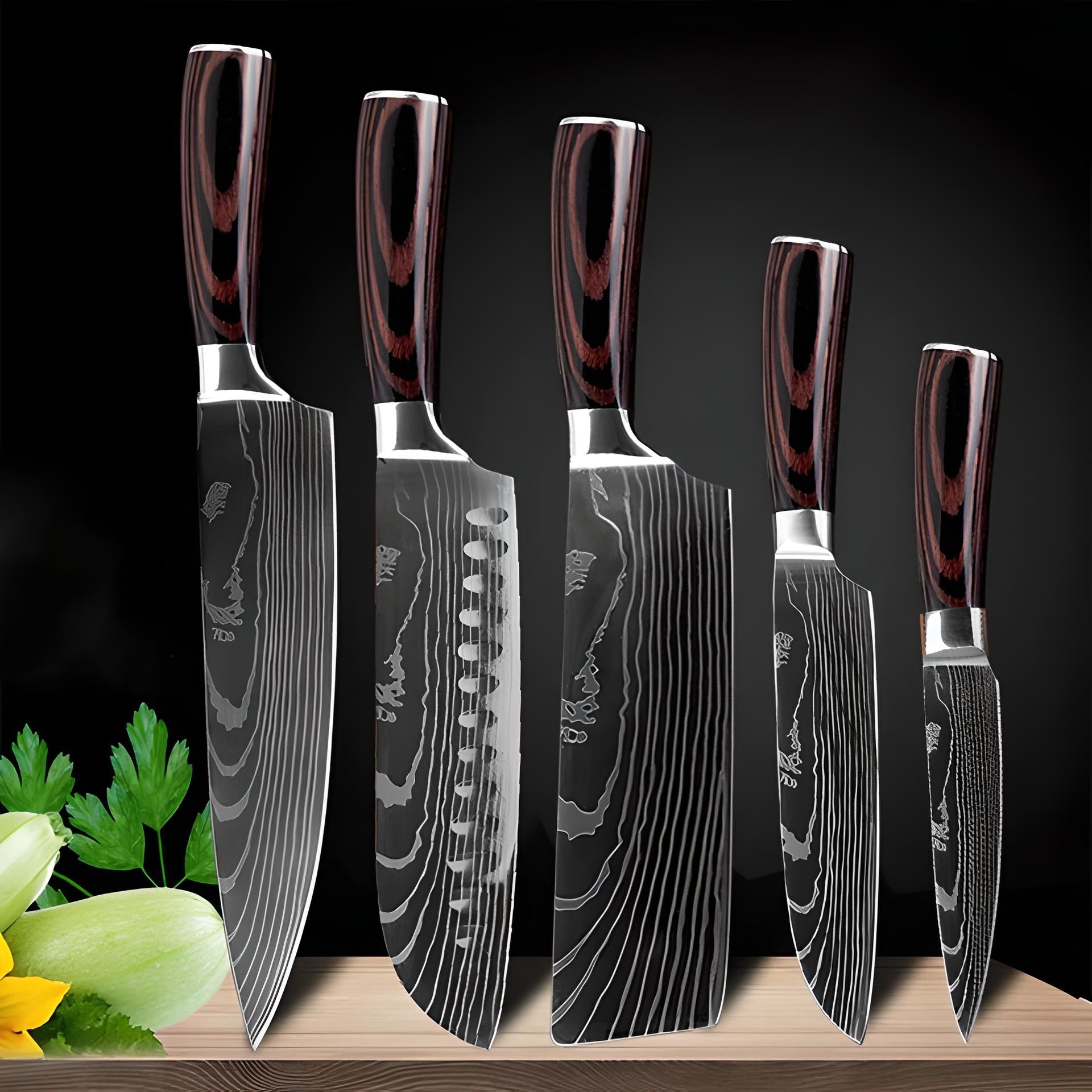 Chef Knife Laser Damascus Japanese Kitchen Utility Knives Set - COOLCrown Store
