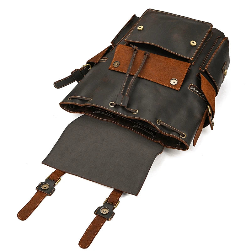Vintage Crazy Horse Leather Backpack 15.6" Laptop Travel Daypack for Men