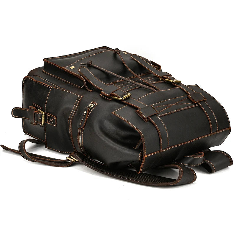 Vintage Crazy Horse Leather Backpack 15.6" Laptop Travel Daypack for Men