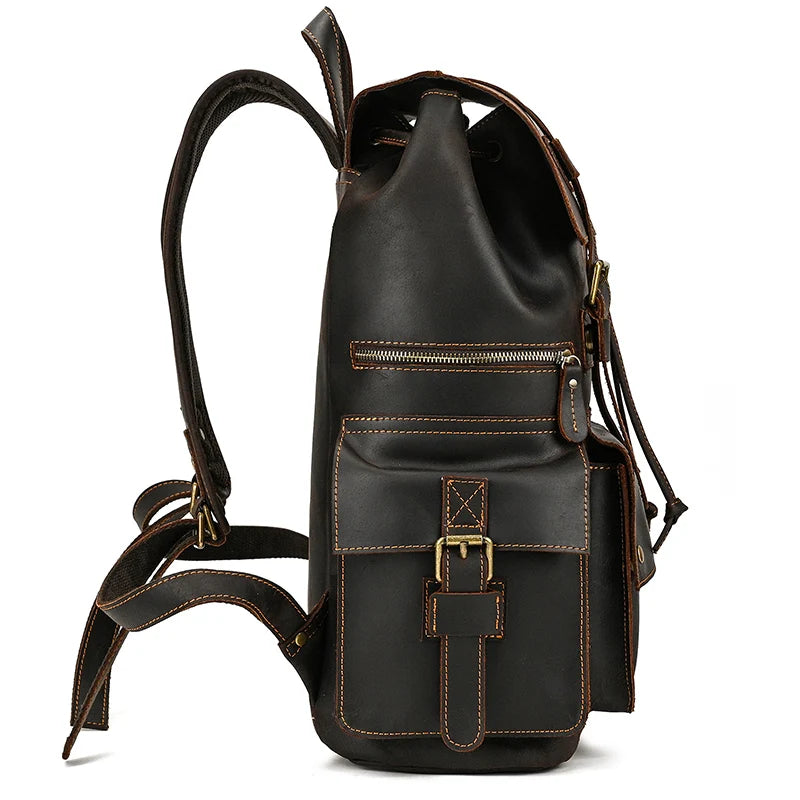 Vintage Crazy Horse Leather Backpack 15.6" Laptop Travel Daypack for Men