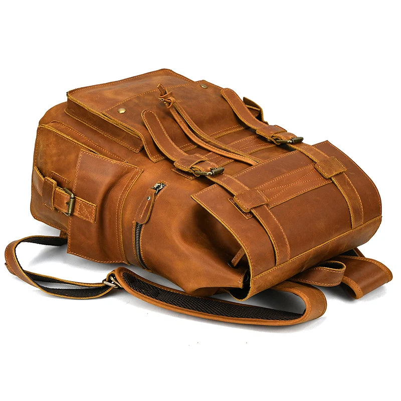 Vintage Crazy Horse Leather Backpack 15.6" Laptop Travel Daypack for Men