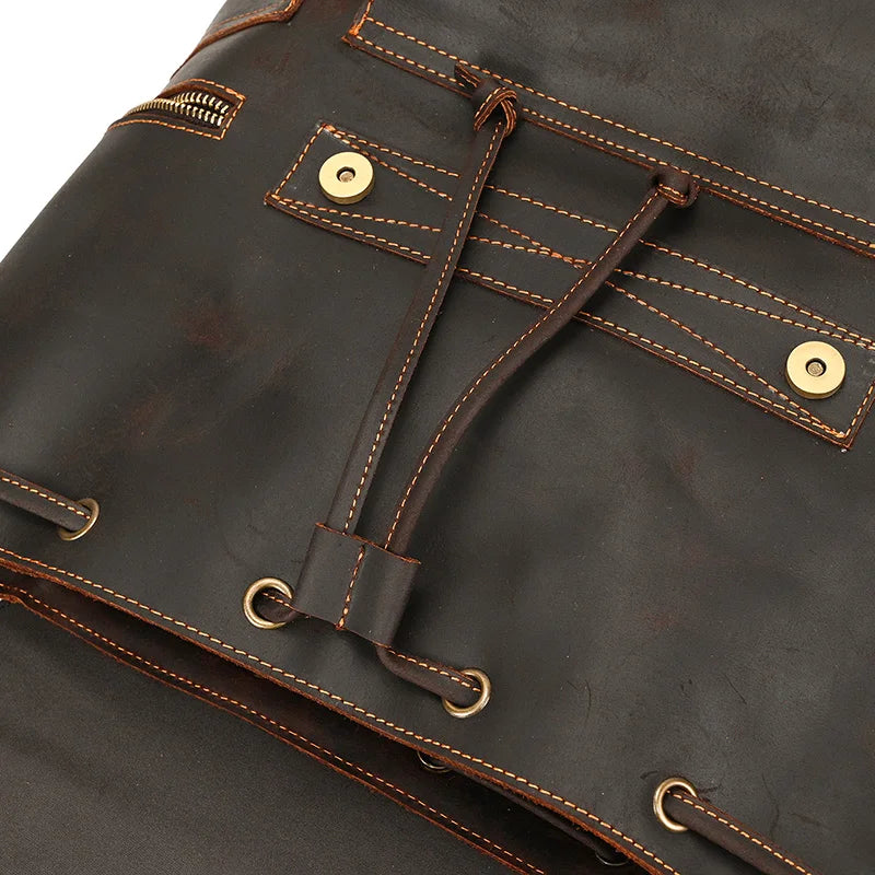 Vintage Crazy Horse Leather Backpack 15.6" Laptop Travel Daypack for Men