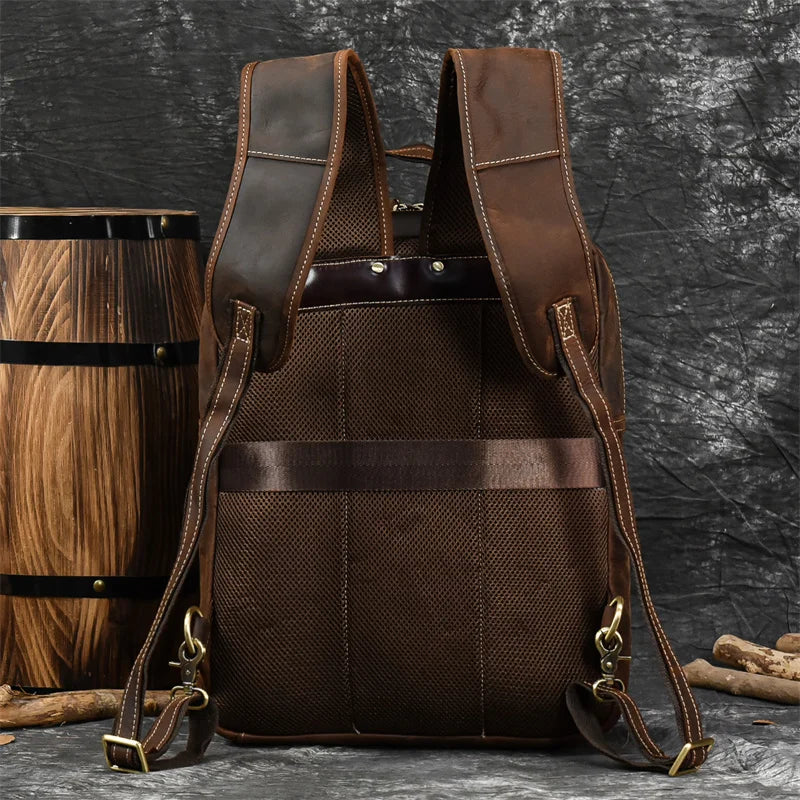 Retro Genuine Leather Backpack for Men – Durable Crazy Horse Daypack