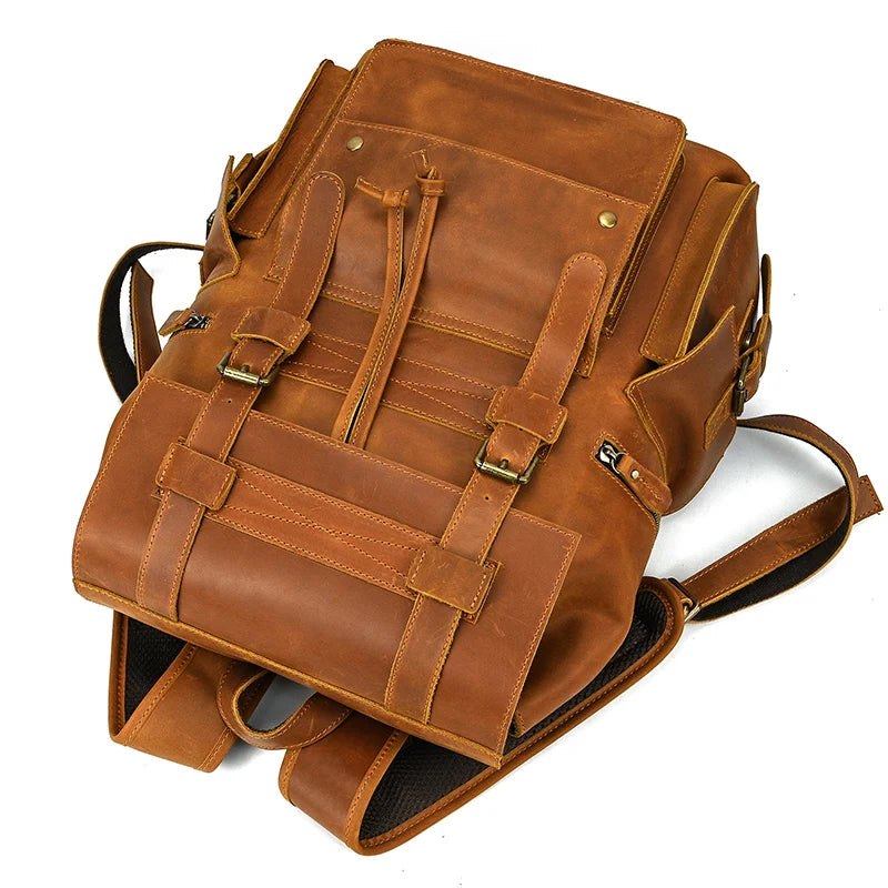 Vintage Crazy Horse Leather Backpack 15.6" Laptop Travel Daypack for Men