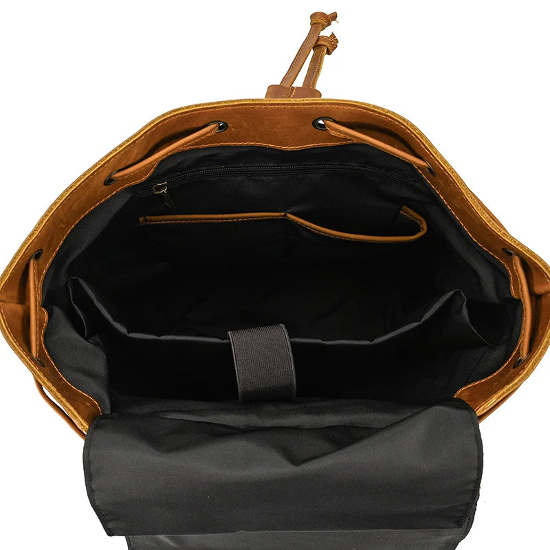 Vintage Crazy Horse Leather Backpack 15.6" Laptop Travel Daypack for Men