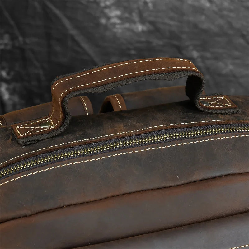 Retro Genuine Leather Backpack for Men – Durable Crazy Horse Daypack