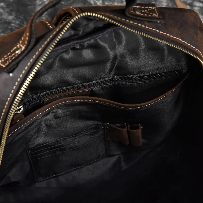 Retro Genuine Leather Backpack for Men – Durable Crazy Horse Daypack