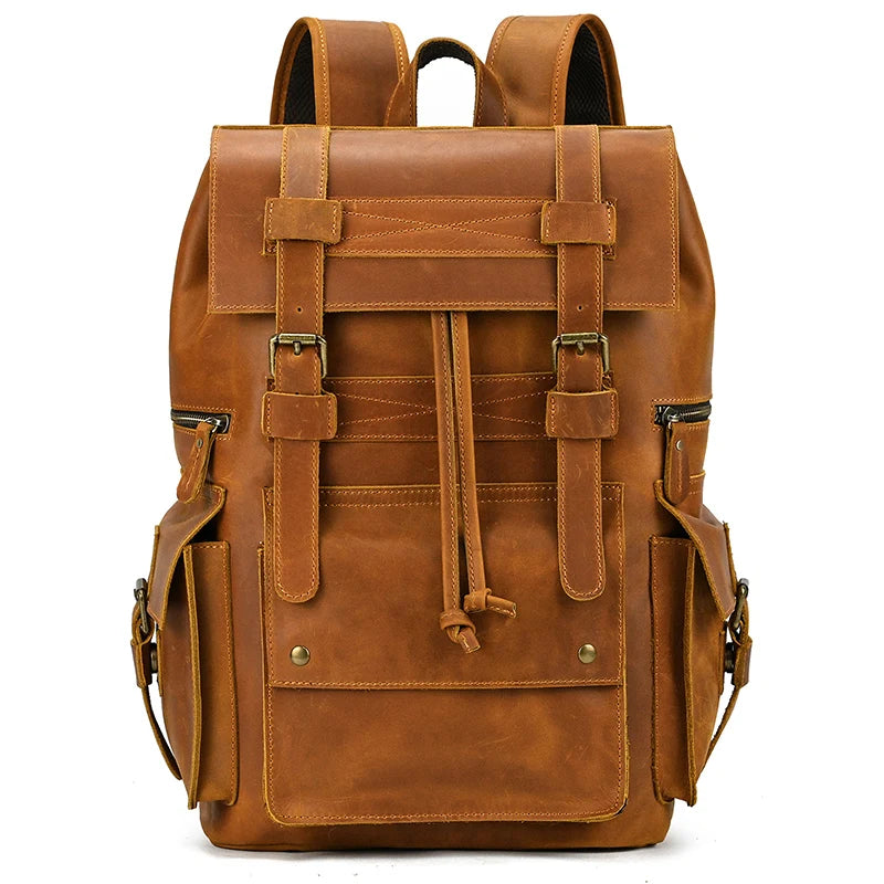 Vintage Crazy Horse Leather Backpack 15.6" Laptop Travel Daypack for Men