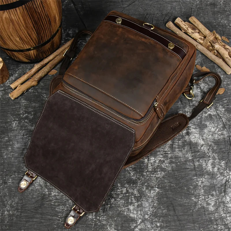 Retro Genuine Leather Backpack for Men – Durable Crazy Horse Daypack