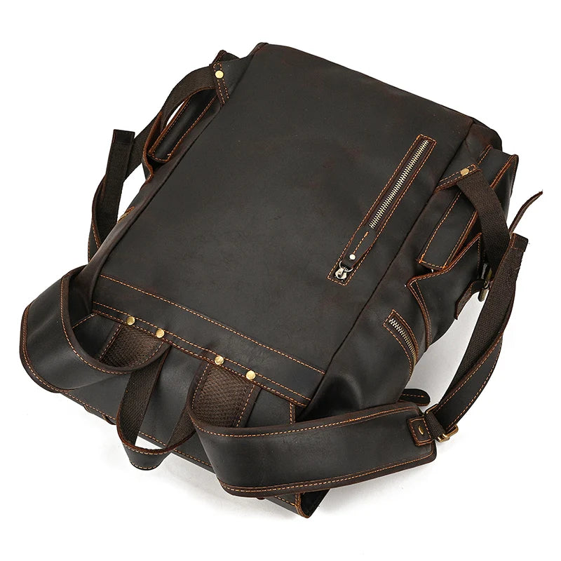 Vintage Crazy Horse Leather Backpack 15.6" Laptop Travel Daypack for Men