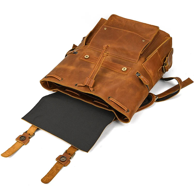 Vintage Crazy Horse Leather Backpack 15.6" Laptop Travel Daypack for Men
