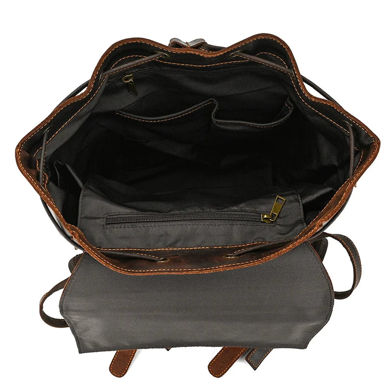 Vintage Crazy Horse Leather Backpack 15.6" Laptop Travel Daypack for Men