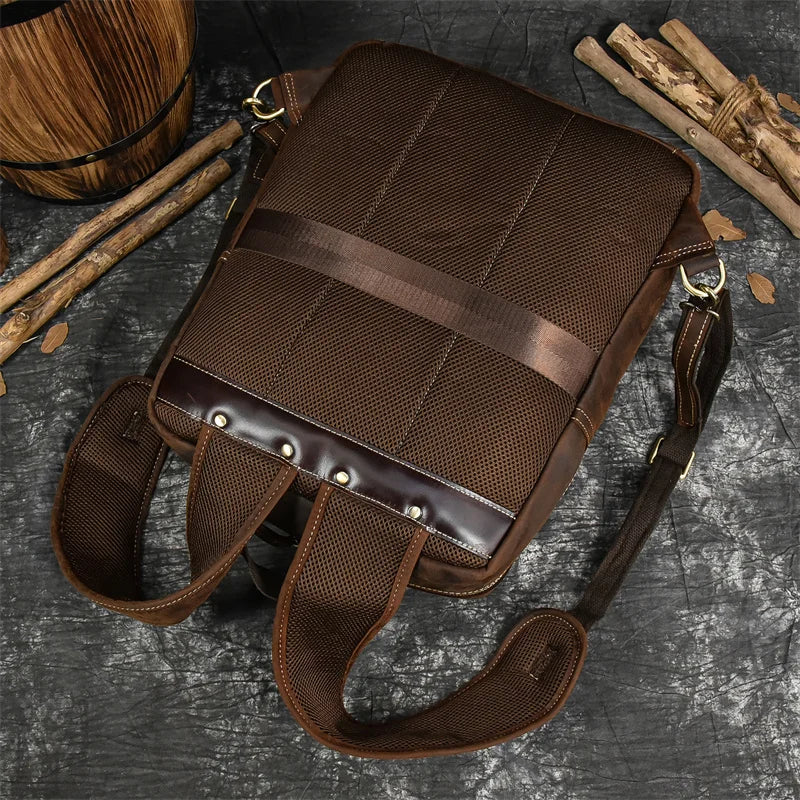 Retro Genuine Leather Backpack for Men – Durable Crazy Horse Daypack