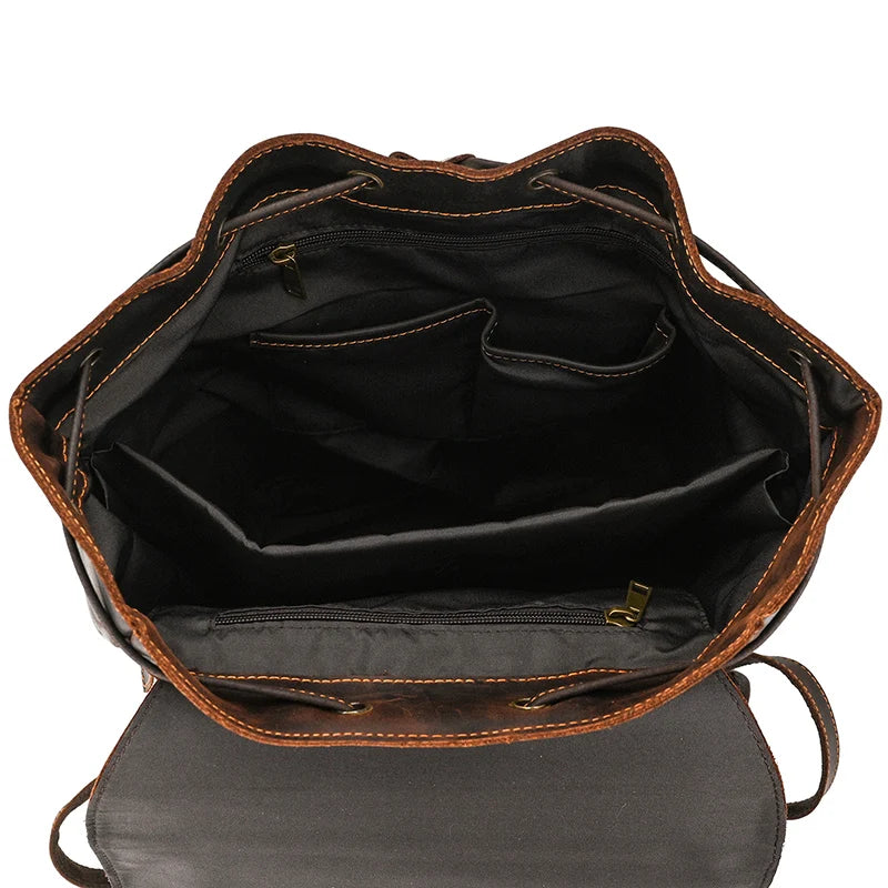 Vintage Crazy Horse Leather Backpack 15.6" Laptop Travel Daypack for Men