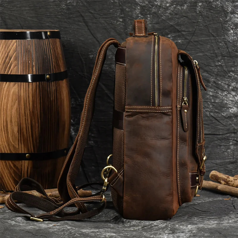 Retro Genuine Leather Backpack for Men – Durable Crazy Horse Daypack