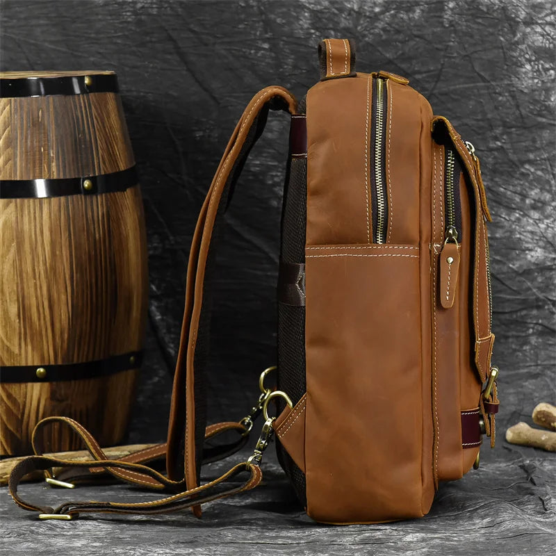 Retro Genuine Leather Backpack for Men – Durable Crazy Horse Daypack