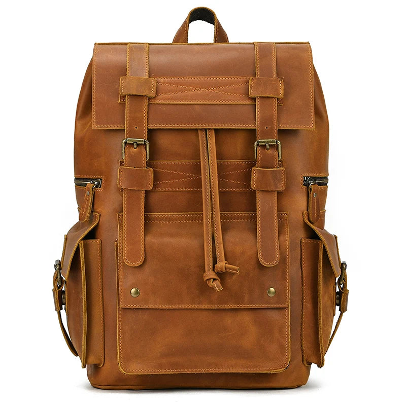 Vintage Crazy Horse Leather Backpack 15.6" Laptop Travel Daypack for Men