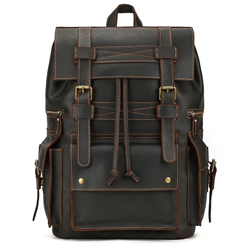 Vintage Crazy Horse Leather Backpack 15.6" Laptop Travel Daypack for Men