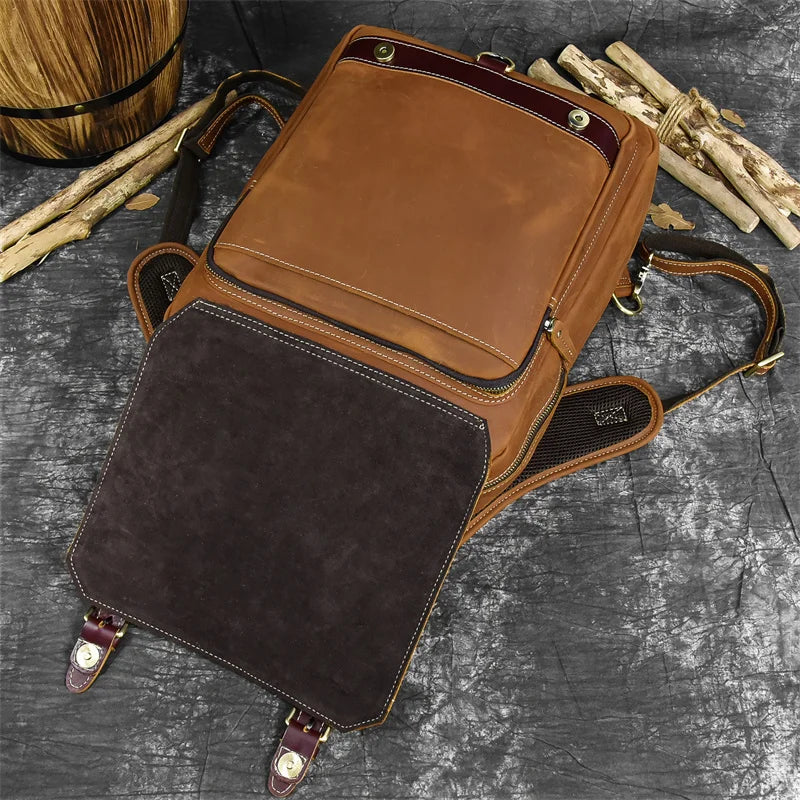 Retro Genuine Leather Backpack for Men – Durable Crazy Horse Daypack
