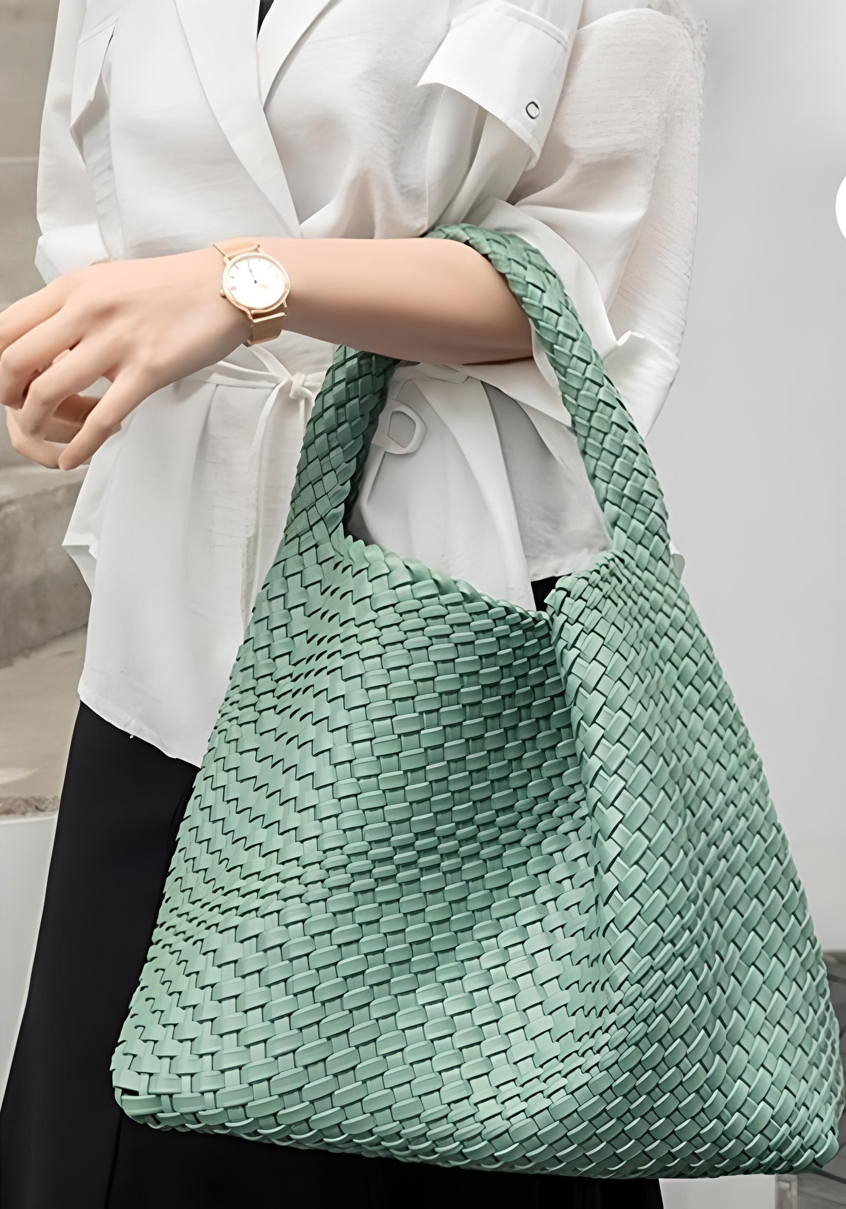 Soft PU Leather Woven Tote Handbag