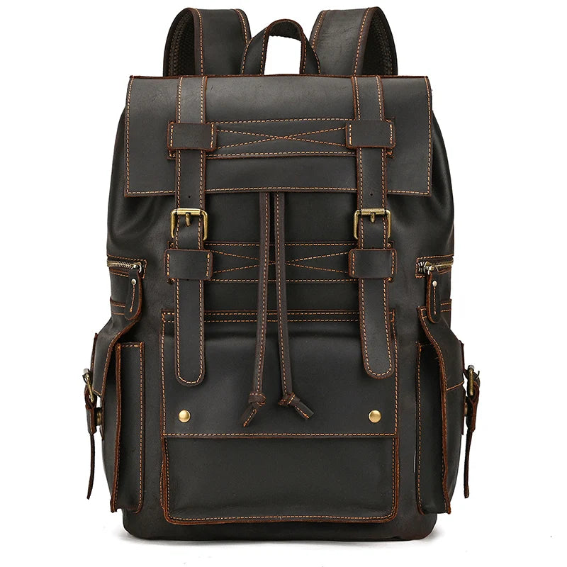 Vintage Crazy Horse Leather Backpack 15.6" Laptop Travel Daypack for Men