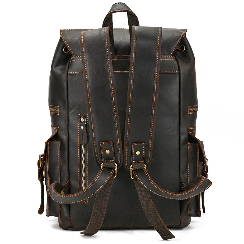 Vintage Crazy Horse Leather Backpack 15.6" Laptop Travel Daypack for Men