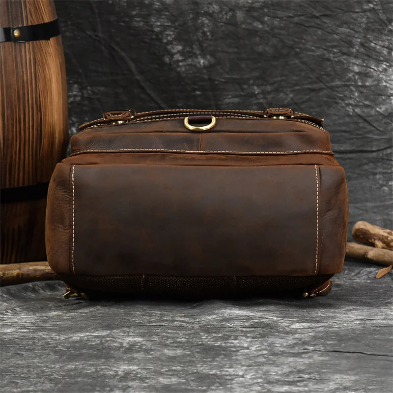 Retro Genuine Leather Backpack for Men – Durable Crazy Horse Daypack