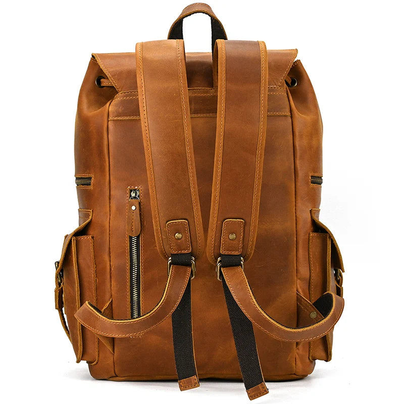 Vintage Crazy Horse Leather Backpack 15.6" Laptop Travel Daypack for Men
