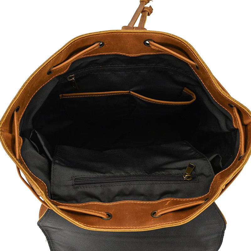 Vintage Crazy Horse Leather Backpack 15.6" Laptop Travel Daypack for Men