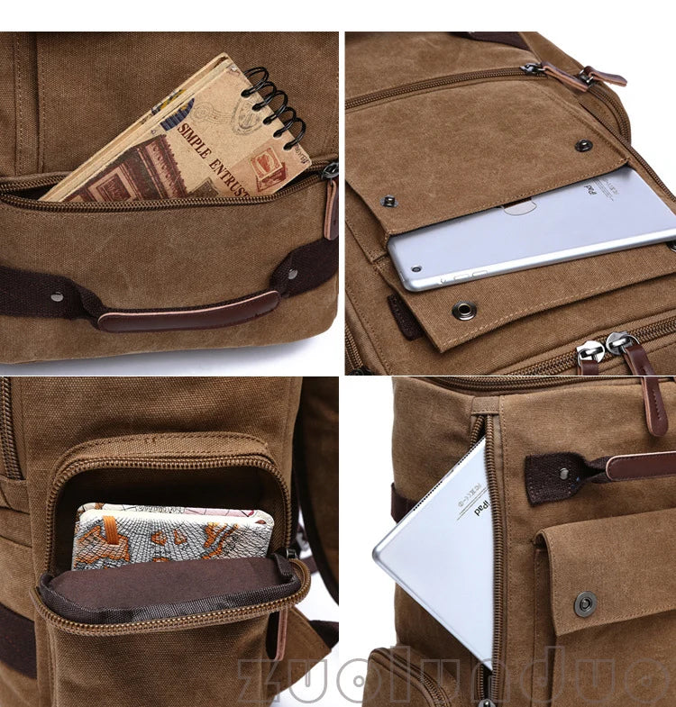 Men's Vintage Canvas Backpack Travel Laptop Bag Large Capacity Durable