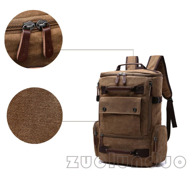 Men's Vintage Canvas Backpack Travel Laptop Bag Large Capacity Durable